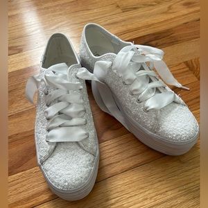 Keds Triple Up White Sequin Platform Sneakers, Size 8.5